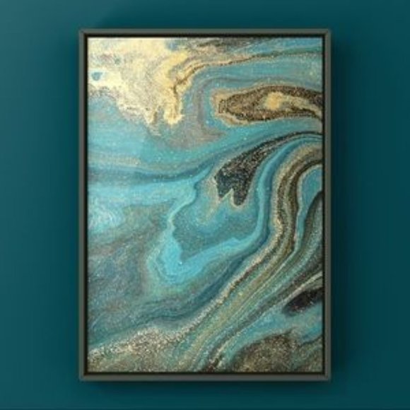 Turquoise Gold contemporary abstract art print - Picture 3 of 6